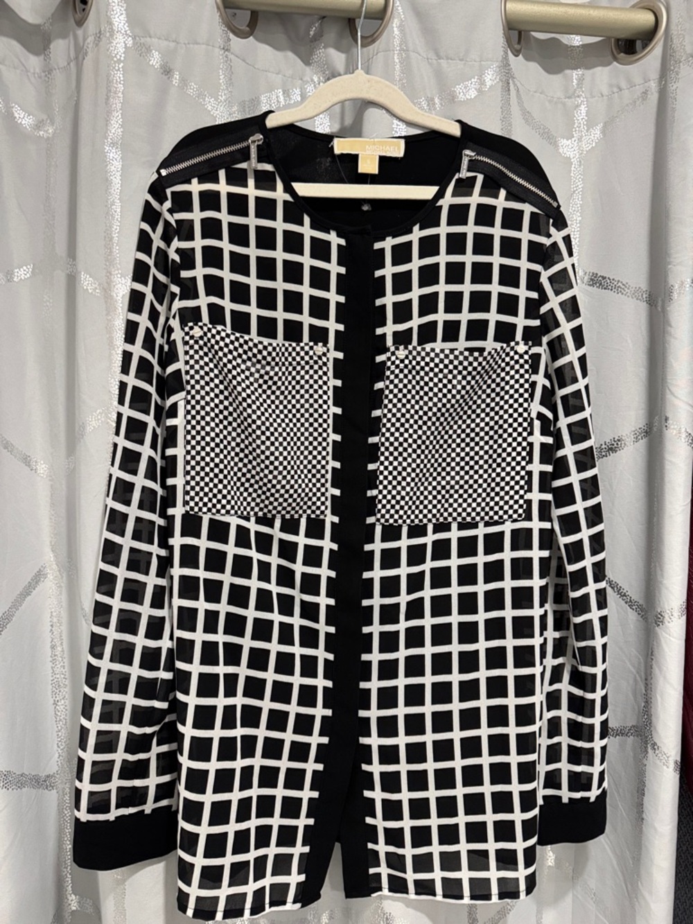 MICHAEL Michael Kors Black & White Grid Jacket with Checker Pockets